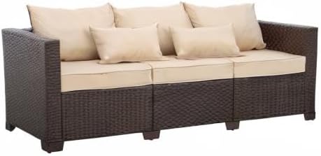 Outdoor Furniture Couch 3 Seater Sofa Outdoor Brown Wicker Sofa Deep Seat High - Image 9