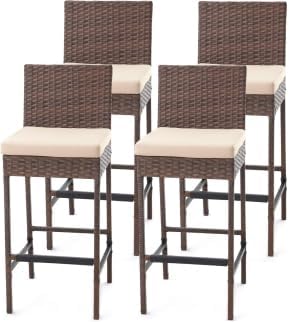 ECOTOUGE Set of 4 Outdoor Rattan Bar Stools by ECOTOUGE