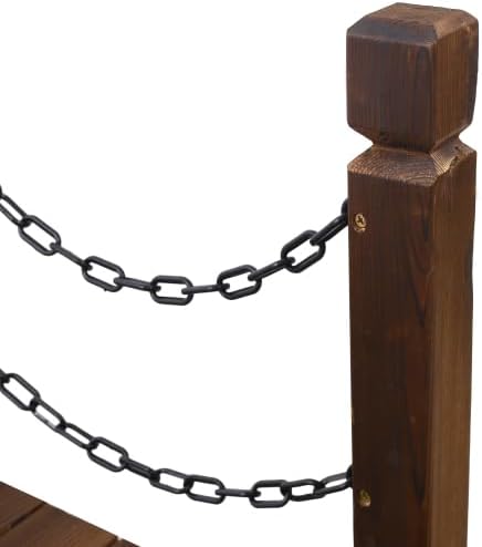 5 ft Wooden Garden Bridge with Chain Railings, 500 LBS Capacity Arch Bridge - Image 4