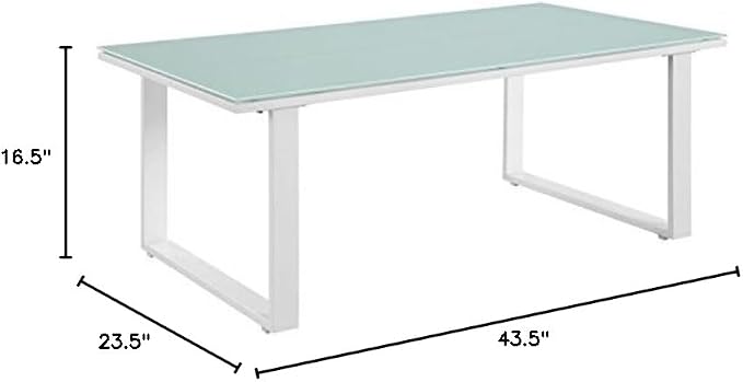 Modway Fortuna Aluminum Glass Outdoor Patio 44" Coffee Table in White - Image 2
