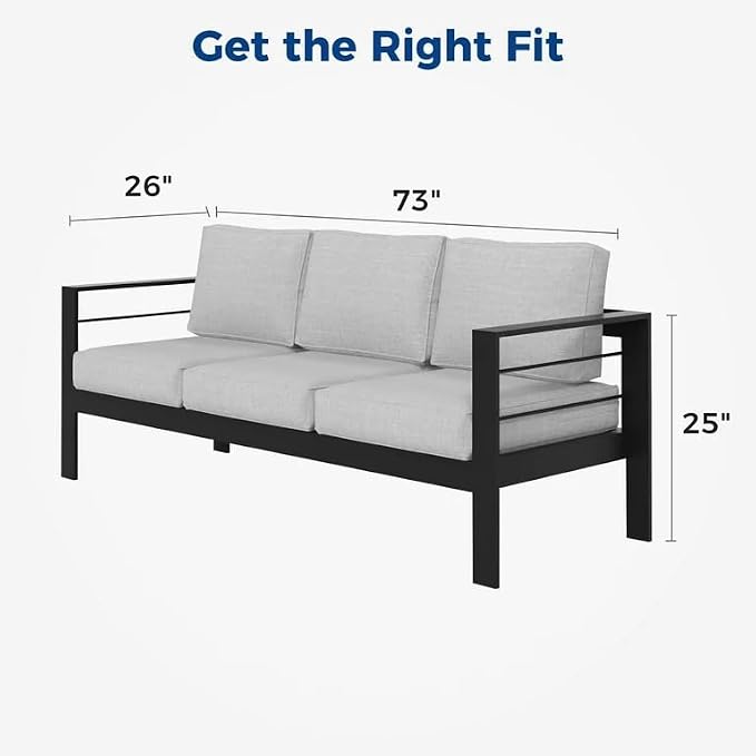 Kiss the Water Outdoor Couch Aluminum Patio Furniture Sofa, 3 Seat All-Weather - Image 2