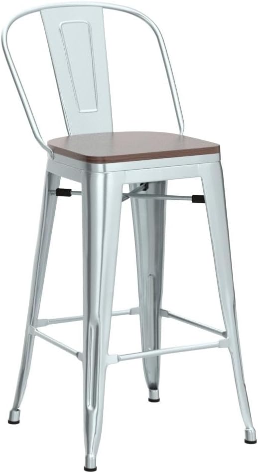 Alunaune 26" Swivel Metal Bar Stools Set of 4 High Back Counter Height - Image 5