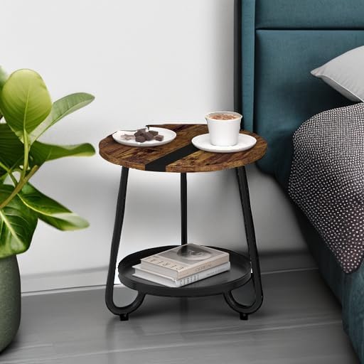 2 Tier Coffee Table in Living Room, Industrial Style Round Coffee Table - Image 5