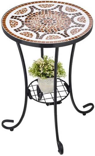 VCUTEKA Outdoor Side Table Mosaic Patio Table Accent Tables Mosaic Tile Top by VCUTEKA