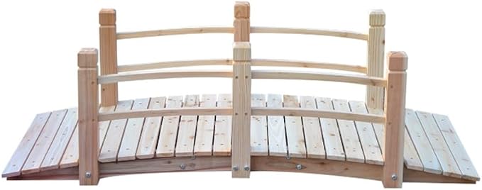 5FT Wooden Garden Bridge with Handrails, Decorative Landscape Footbridge - Image 7