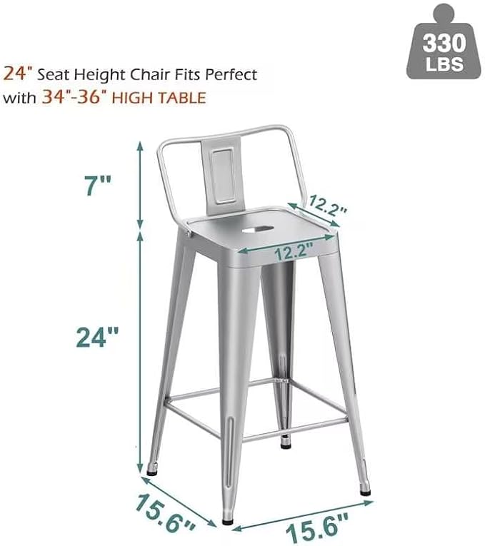 Metal Bar Stools Set of 4 Indoor/Outdoor Counter Height Bar Chairs - Image 2