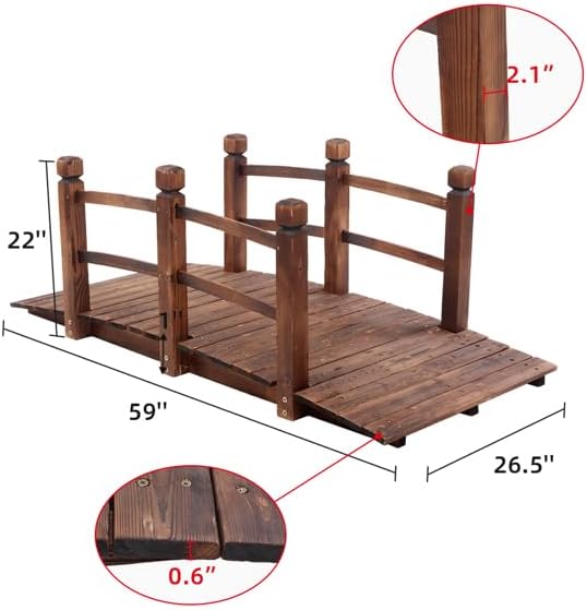 Outdoor Decorative Small Arch Garden Bridge, Solid Fir Wood Patio Courtyard - Image 7