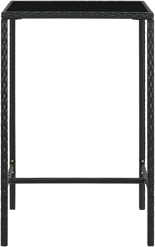 SKM Patio Bar Table Black 27.6"x27.6"x43.3" Poly Rattan and Glass - Image 3