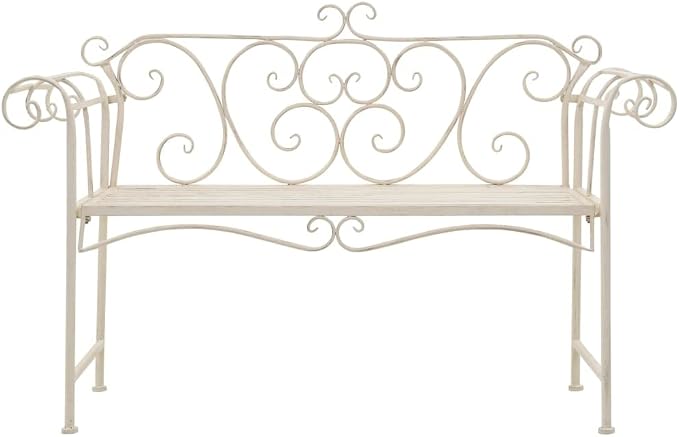 vidaXL Vintage Metal Garden Bench 52 in Antique White Comfortable Seating - Image 5