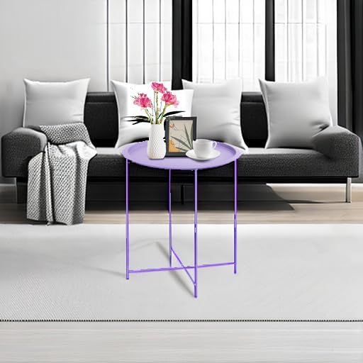 Garden 4 you End Table Metal Side Table Purple Round Folding Tray Cyan Sofa - Image 2