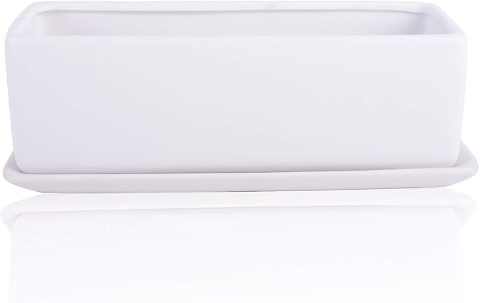 Vencer 12 Inch Rectangular Modern Minimalist Ceramic Succulent Planter Pot - Image 4