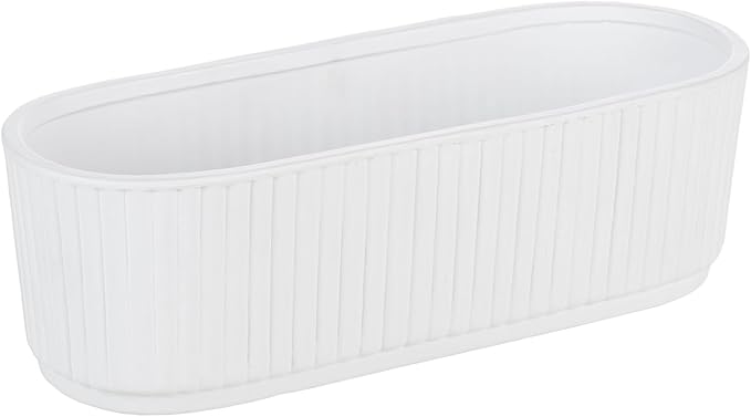 MyGift 12 Inch Ceramic Succulent Planter, Oval Matte White Planter Pot - Image 2