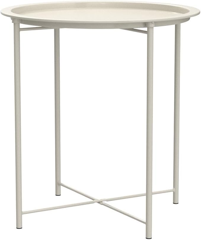 VECELO Side/End Table, Folding Round Metal Anti-Rust and Waterproof Outdoor or - Image 5