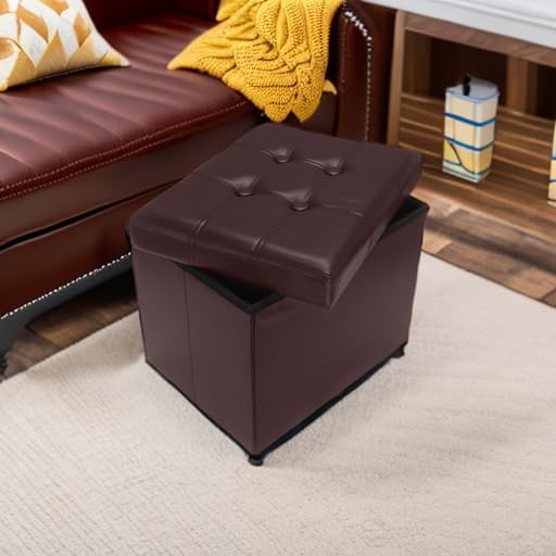AmasSmile Storage Ottoman Folding Foot Rest Stool, Leather Footstool Bench - Image 5