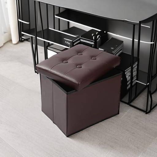 ALASDO Brown Leather Storage Ottoman Footrest Stool, Modern Style - Image 5