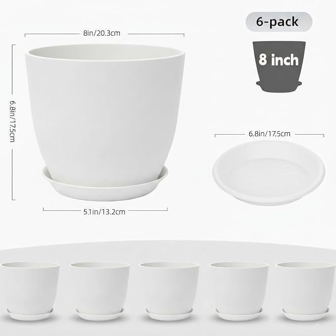 Plant Pots 8 Inch Set of 6, Flower Pots - Image 2