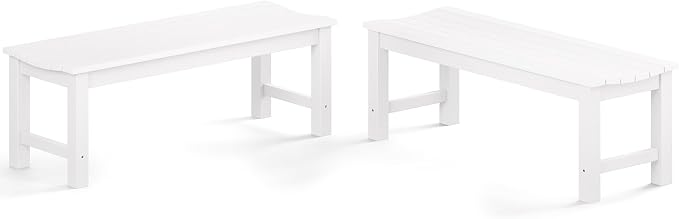 Outdoor Bench Set of 2, 2-Person Patio Backless Benches, HIPS Weatherproof by LAHAAP