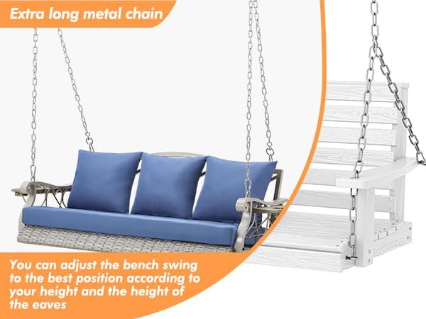 Heavy Duty 900 LBS Porch Swing Chair 3-Person Outdoor Rattan Patio Swing Lounge - Image 6