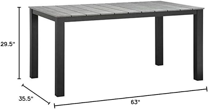 Modway Maine Aluminum Outdoor Patio 63" Dining Table in Brown Gray - Image 2