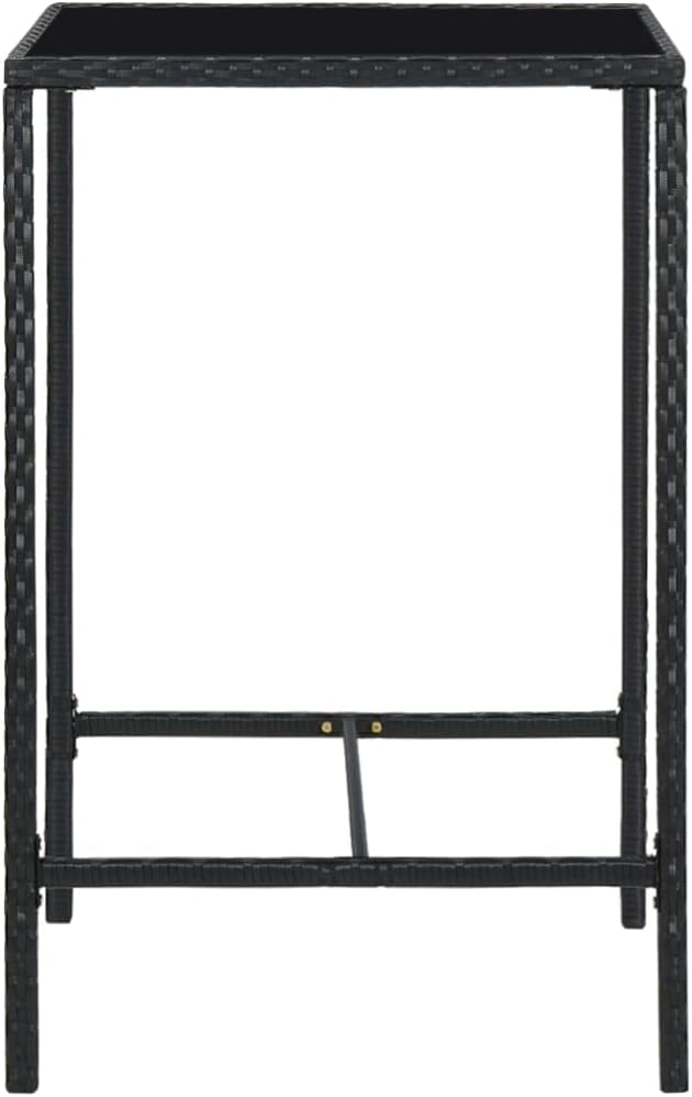 SKM Patio Bar Table Black 27.6"x27.6"x43.3" Poly Rattan and Glass - Image 4