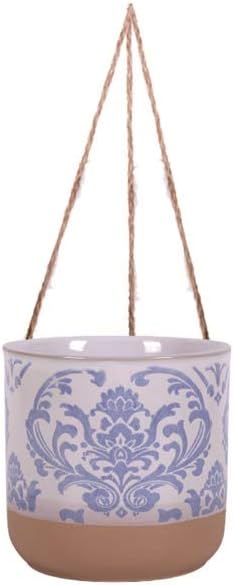 Blue Sky Clayworks 5" Hanging Chantel Blue Planter, Soft Blue Damask & Clay Foot - Image 4