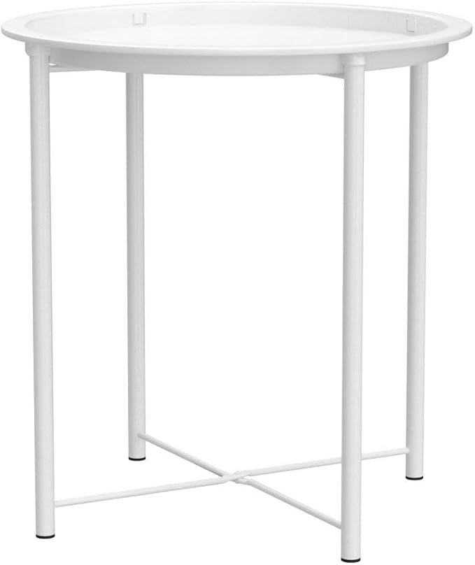VECELO Side/End Table, Folding Round Metal Anti-Rust and Waterproof Outdoor or - Image 5