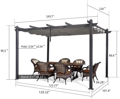PURPLE LEAF 10' X 12' Outdoor Retractable Pergola - Image 6