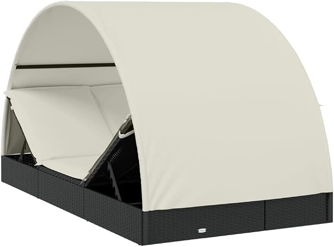 vidaXL - 2-Person Black Poly Rattan Sunbed - Image 5