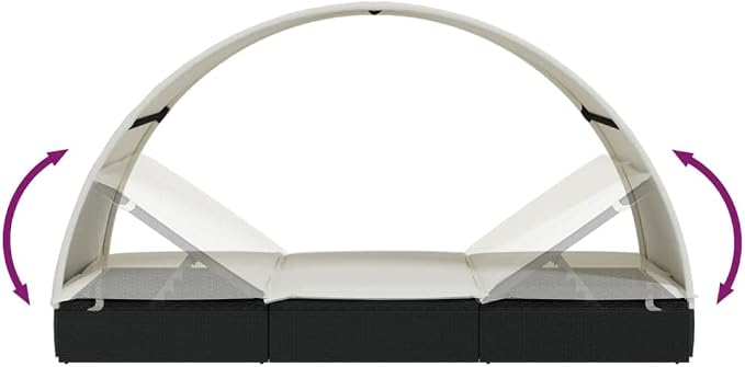 vidaXL - 2-Person Black Poly Rattan Sunbed - Image 6