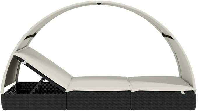 vidaXL - 2-Person Black Poly Rattan Sunbed - Image 9