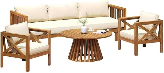 Merax Outdoor 4-Piece Acacia Wood Conversation Set - Image 4
