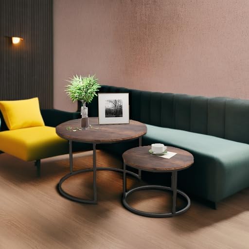 HOJINLINERO Round Coffee Table, Nesting Coffee Table Set of 2, Center Tables - Image 6
