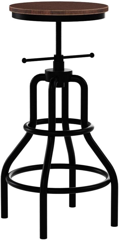 LOKKHAN Vintage Industrial Bar Stool-Rustic Swivel Barstools-Round Wood Metal - Image 5