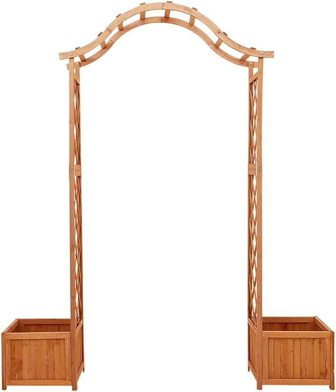 vidaXL Garden Arch with Planters, Arch Trellis, Wooden Pergola, - Image 5