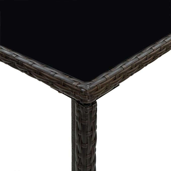 SKM Patio Bar Table Brown 27.6"x27.6"x43.3" Poly Rattan and Glass - Image 6