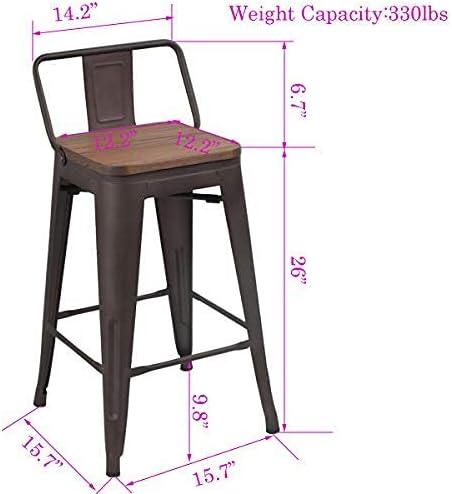 Changjie Furniture 26 Inch Bar Stools Set of 4 Industrial Metal Barstools - Image 2