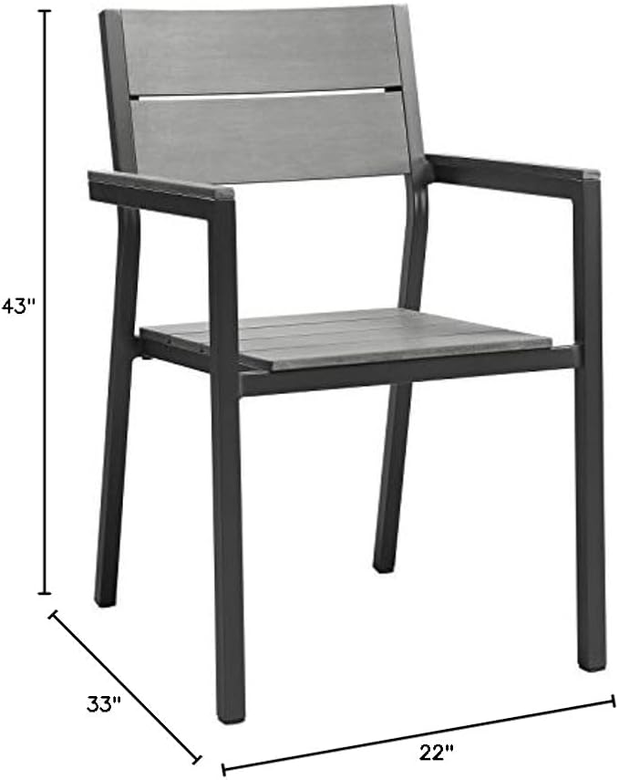 Modway Maine Aluminum Outdoor Patio Two Arm Chairs in Brown Gray - Image 2