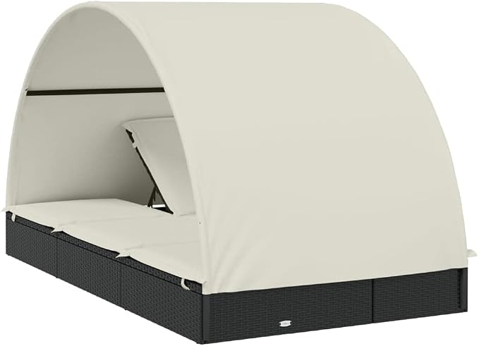 vidaXL - 2-Person Black Poly Rattan Sunbed - Image 4