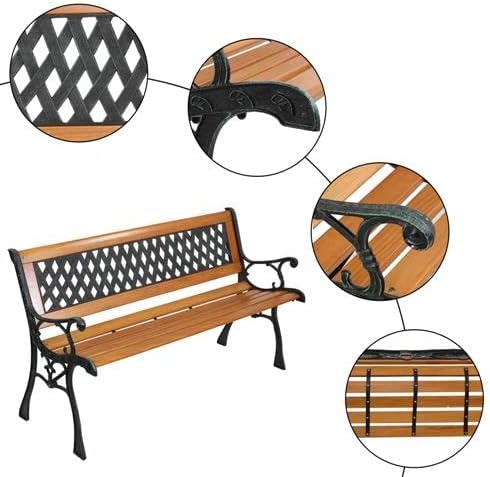 Outvita 49.5in Garden Bench, Deck Hardwood Seat and Metal Armrest Park Bench - Image 4