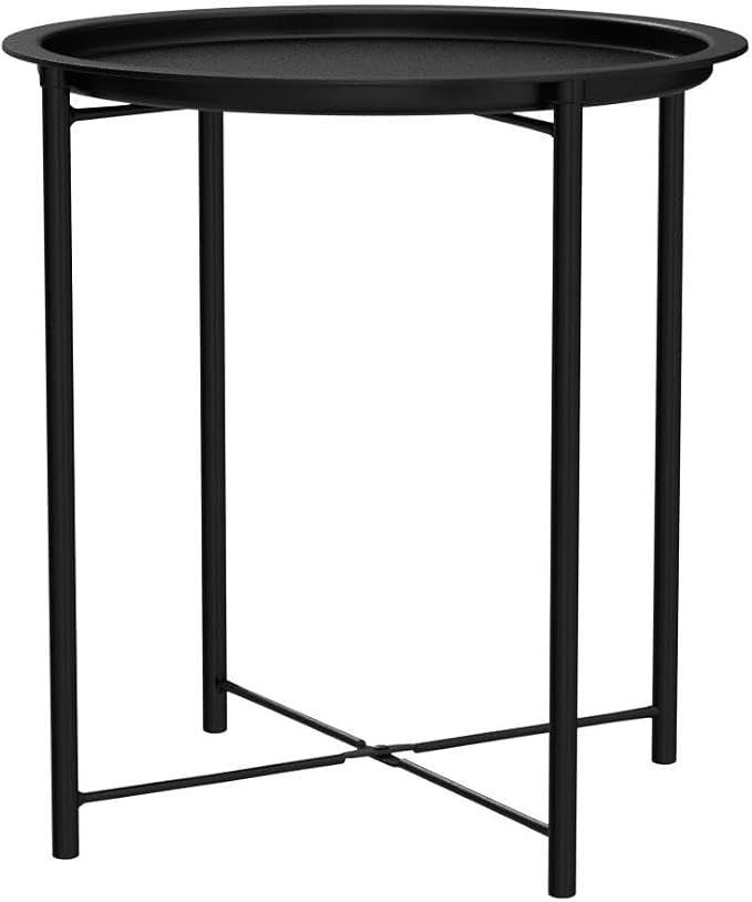 VECELO Side/End Table, Folding Round Metal Anti-Rust and Waterproof Outdoor or - Image 4