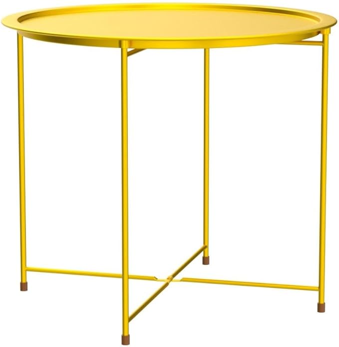 Garden 4 you End Table 2 PCS Metal Side Table Yellow Round Folding Tray Cyan - Image 4