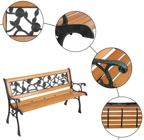Outvita 49.5in Garden Bench, Deck Hardwood Seat and Metal Armrest Park Bench - Image 6