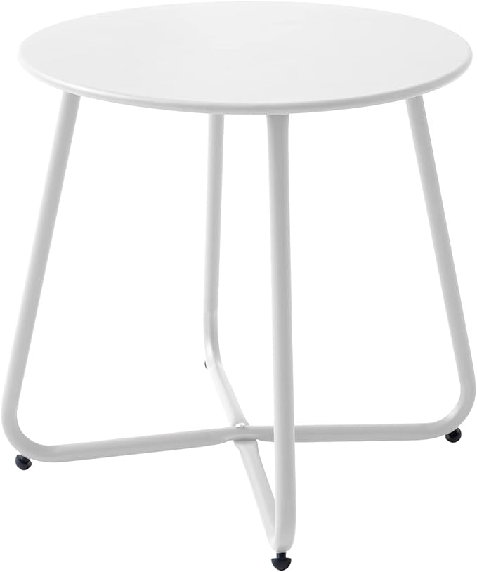 Patio Outdoor Side Table Waterproof Round Metal Steel Small Side Table Weather by Meluvici