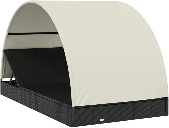 vidaXL - 2-Person Black Poly Rattan Sunbed - Image 8