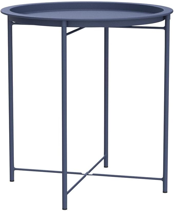 VECELO Side/End Table, Folding Round Metal Anti-Rust and Waterproof Outdoor or - Image 5