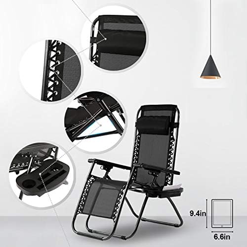 FDW Zero Gravity Chairs Set of 2 Black Lounge Patio Chairs Outdoor Yard Beach - Image 7