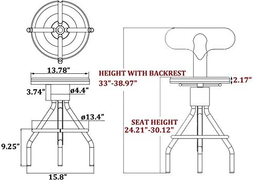 Set of 2 Industrial Leather Bar Stools-Adjustable Swivel Metal Bar Stool-24-30 - Image 2