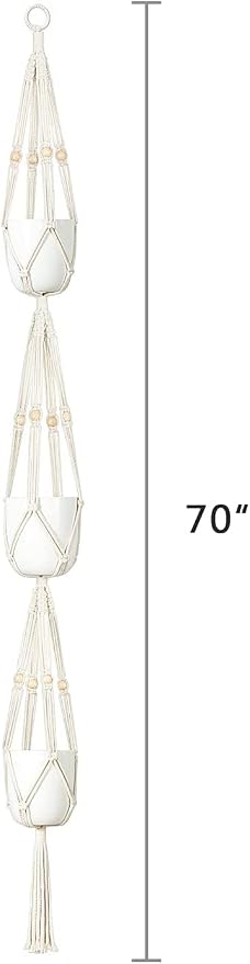 Mkono Macrame Plant Hanger 3 Tier Indoor Outdoor Hanging Planter Basket Cotton - Image 6
