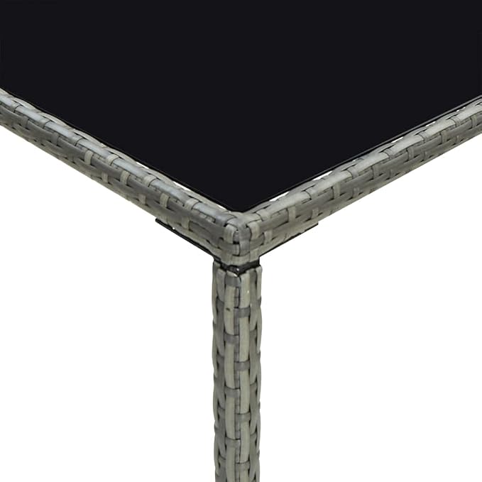 SKM Patio Bar Table Gray 27.6"x27.6"x43.3" Poly Rattan and Glass - Image 6