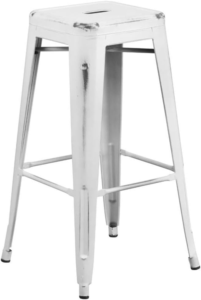 Flash Furniture Kai Commercial Grade 30" High Backless Distressed White Metal by FlashFurniture